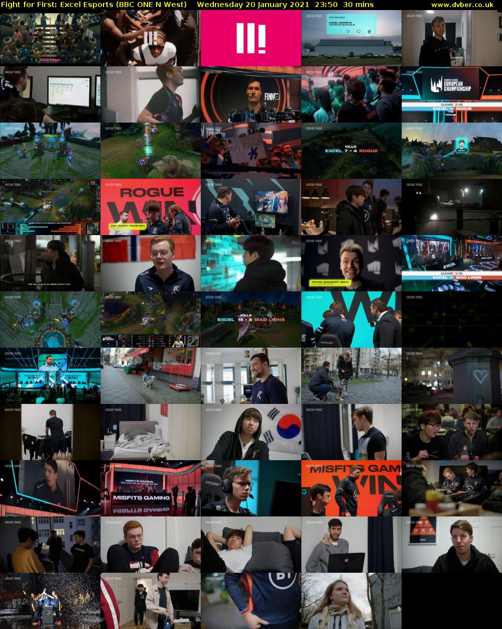 Fight for First: Excel Esports (BBC ONE N West) Wednesday 20 January 2021 23:50 - 00:20
