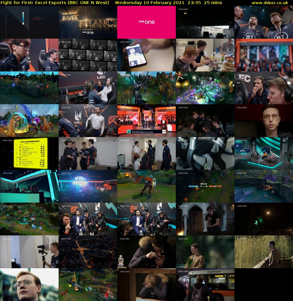 Fight for First: Excel Esports (BBC ONE N West) Wednesday 10 February 2021 23:45 - 00:10