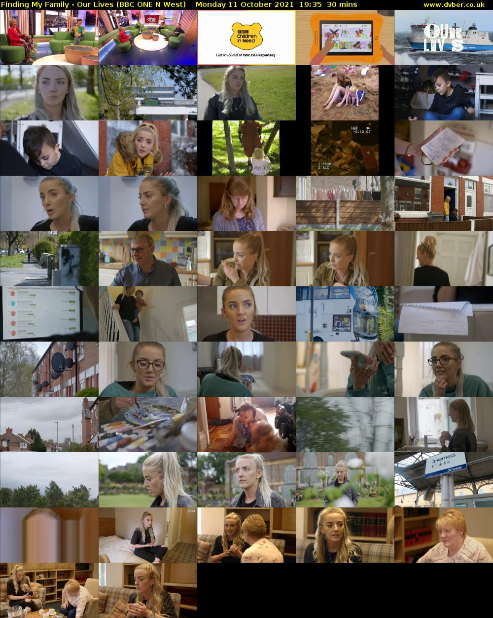Finding My Family - Our Lives (BBC ONE N West) Monday 11 October 2021 19:35 - 20:05