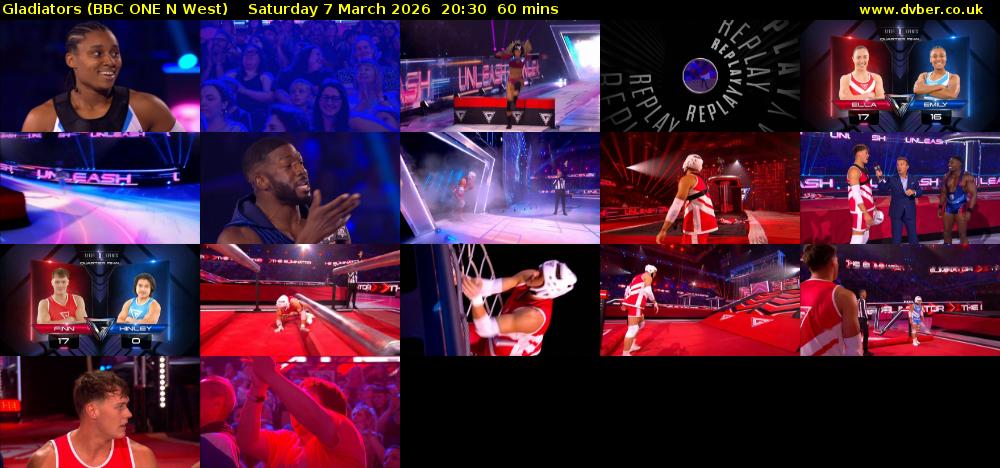 Gladiators (BBC ONE N West) Saturday 7 March 2026 20:30 - 21:30