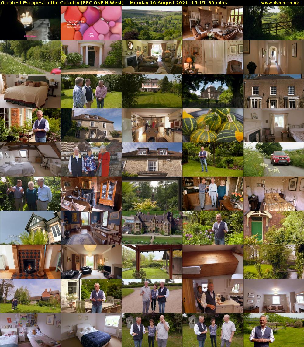 Greatest Escapes to the Country (BBC ONE N West) Monday 16 August 2021 15:15 - 15:45