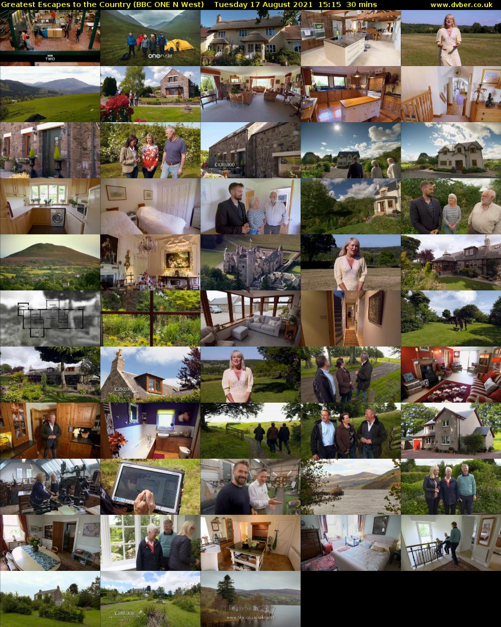 Greatest Escapes to the Country (BBC ONE N West) Tuesday 17 August 2021 15:15 - 15:45