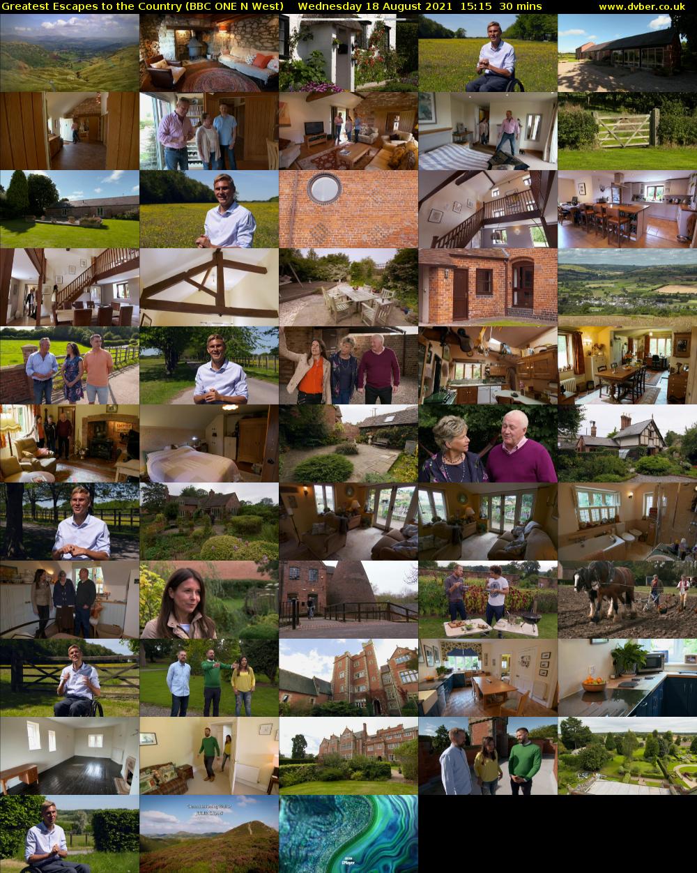 Greatest Escapes to the Country (BBC ONE N West) Wednesday 18 August 2021 15:15 - 15:45
