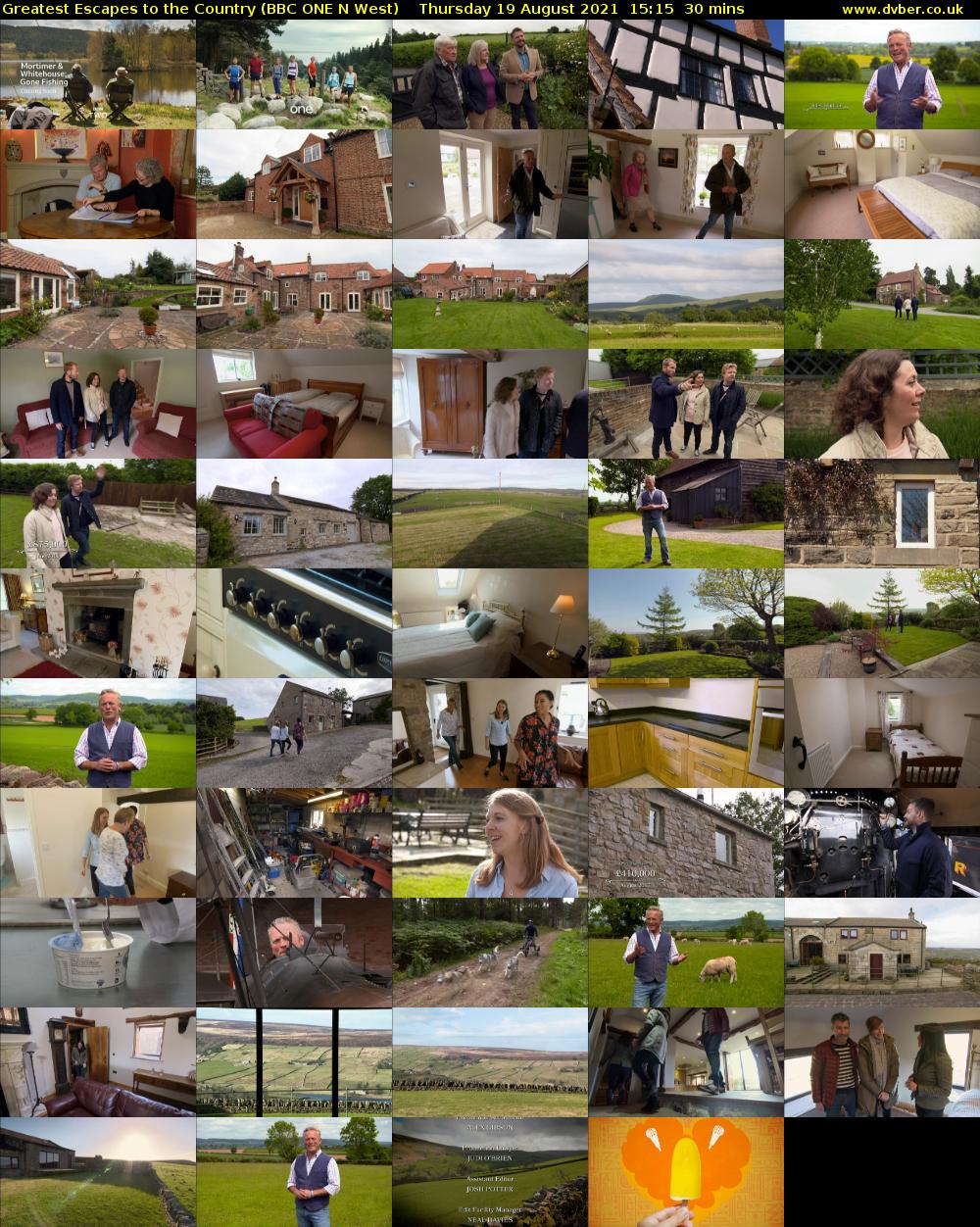 Greatest Escapes to the Country (BBC ONE N West) Thursday 19 August 2021 15:15 - 15:45