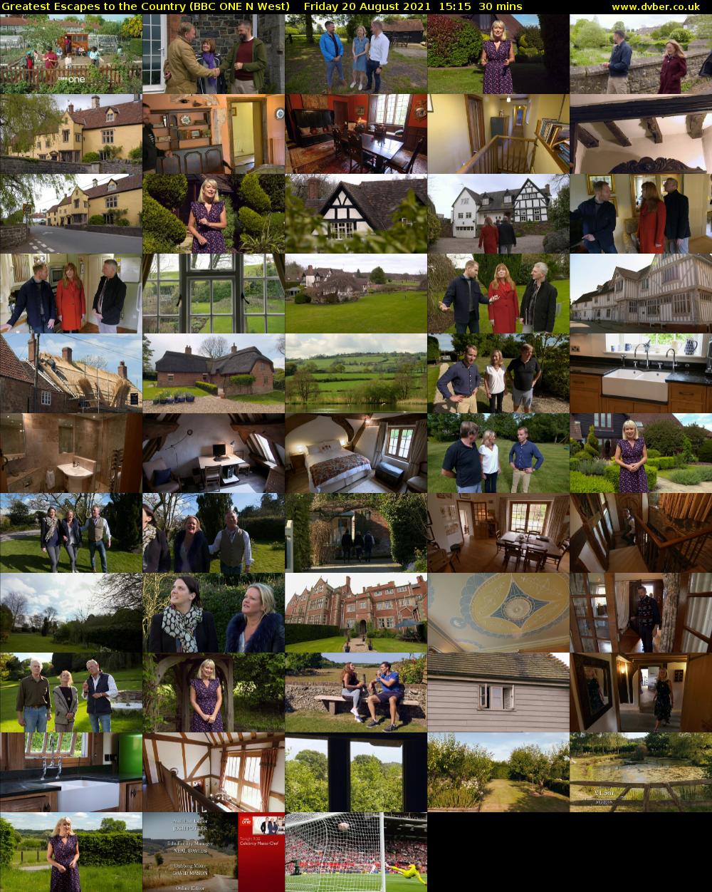 Greatest Escapes to the Country (BBC ONE N West) Friday 20 August 2021 15:15 - 15:45