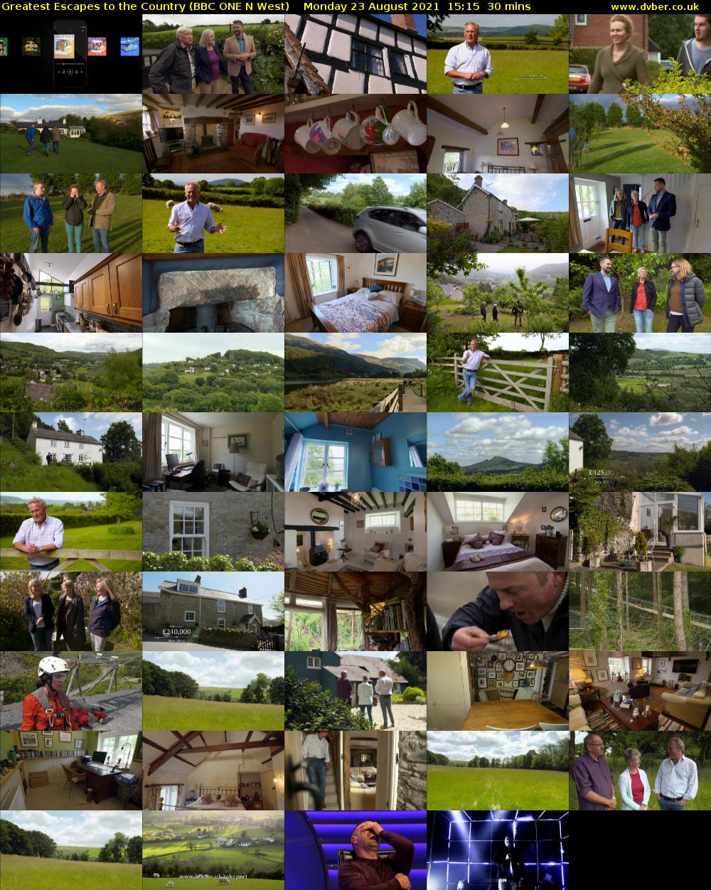 Greatest Escapes to the Country (BBC ONE N West) Monday 23 August 2021 15:15 - 15:45