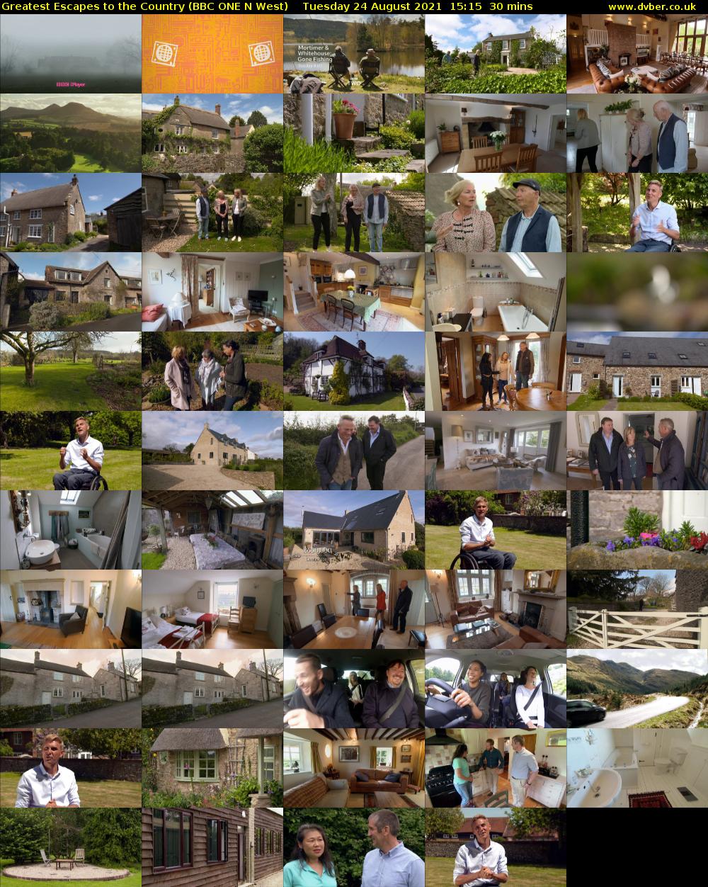 Greatest Escapes to the Country (BBC ONE N West) Tuesday 24 August 2021 15:15 - 15:45