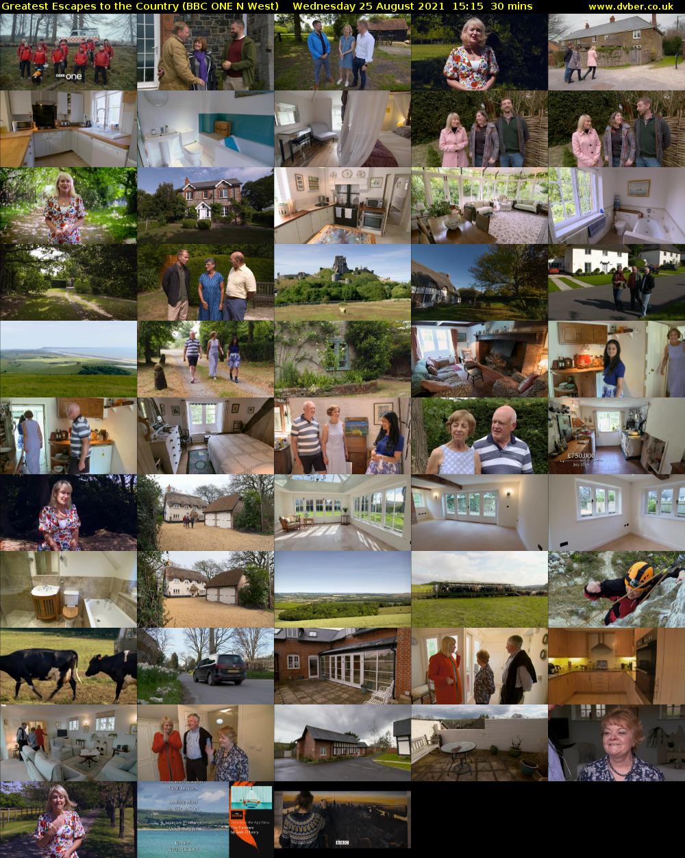 Greatest Escapes to the Country (BBC ONE N West) Wednesday 25 August 2021 15:15 - 15:45