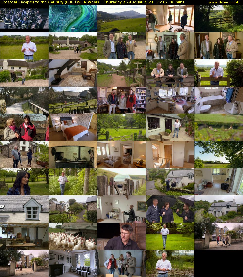 Greatest Escapes to the Country (BBC ONE N West) Thursday 26 August 2021 15:15 - 15:45