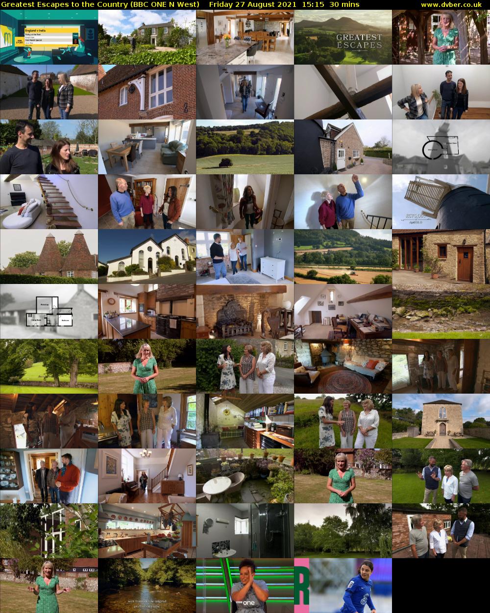 Greatest Escapes to the Country (BBC ONE N West) Friday 27 August 2021 15:15 - 15:45