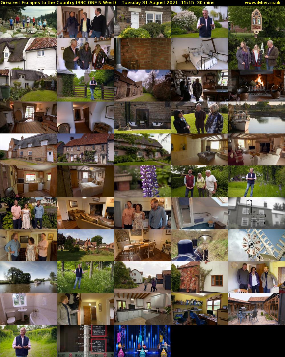 Greatest Escapes to the Country (BBC ONE N West) Tuesday 31 August 2021 15:15 - 15:45