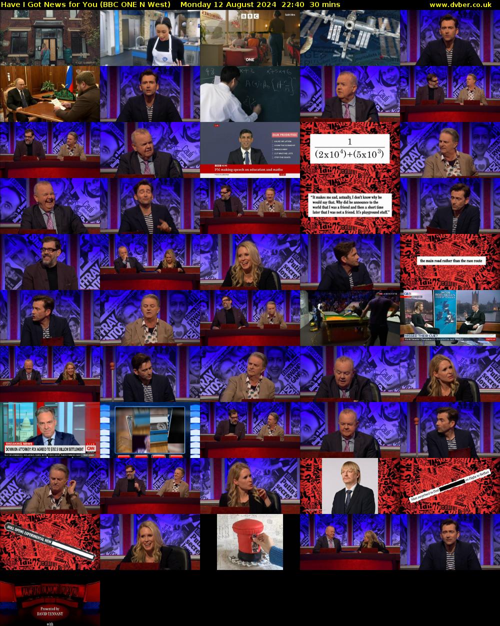 Have I Got News for You (BBC ONE N West) Monday 12 August 2024 22:40 - 23:10