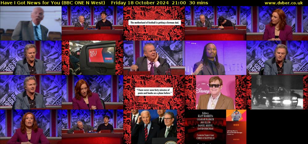Have I Got News for You (BBC ONE N West) Friday 18 October 2024 21:00 - 21:30