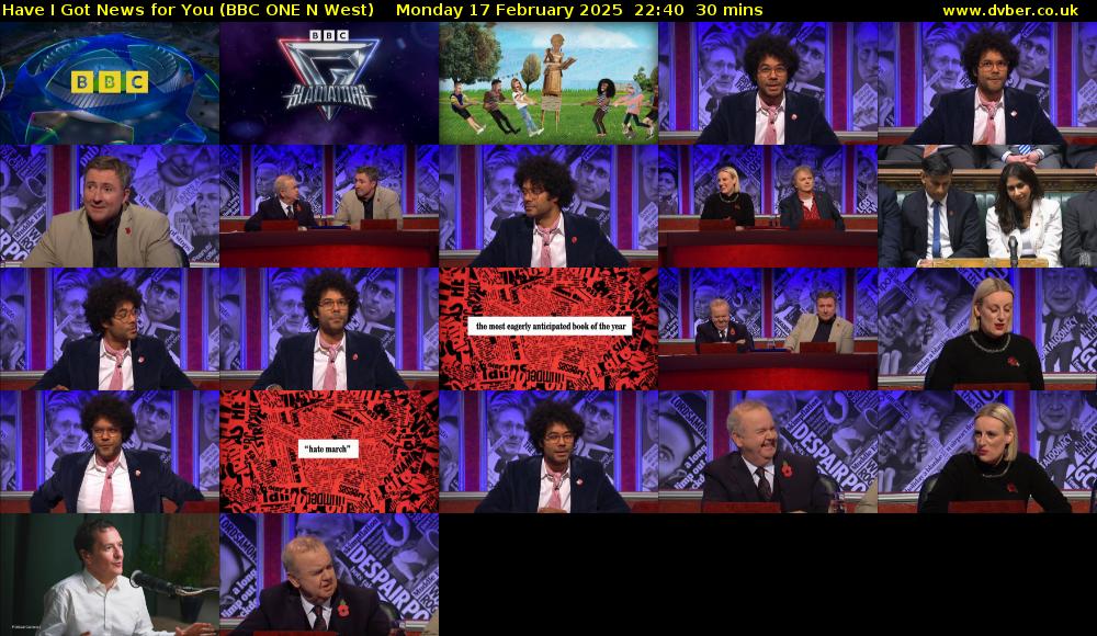 Have I Got News for You (BBC ONE N West) Monday 17 February 2025 22:40 - 23:10