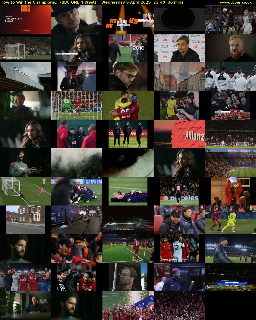 How to Win the Champions... (BBC ONE N West) Wednesday 9 April 2025 23:40 - 00:10