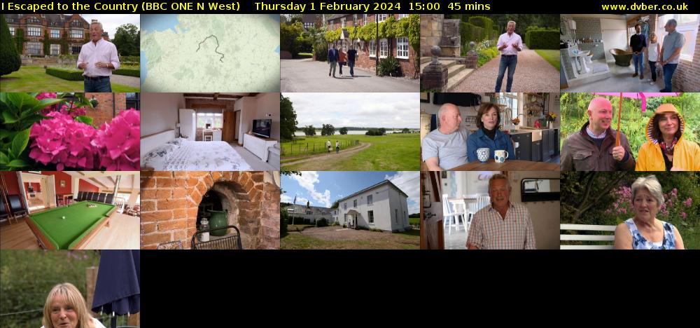 I Escaped to the Country (BBC ONE N West) Thursday 1 February 2024 15:00 - 15:45