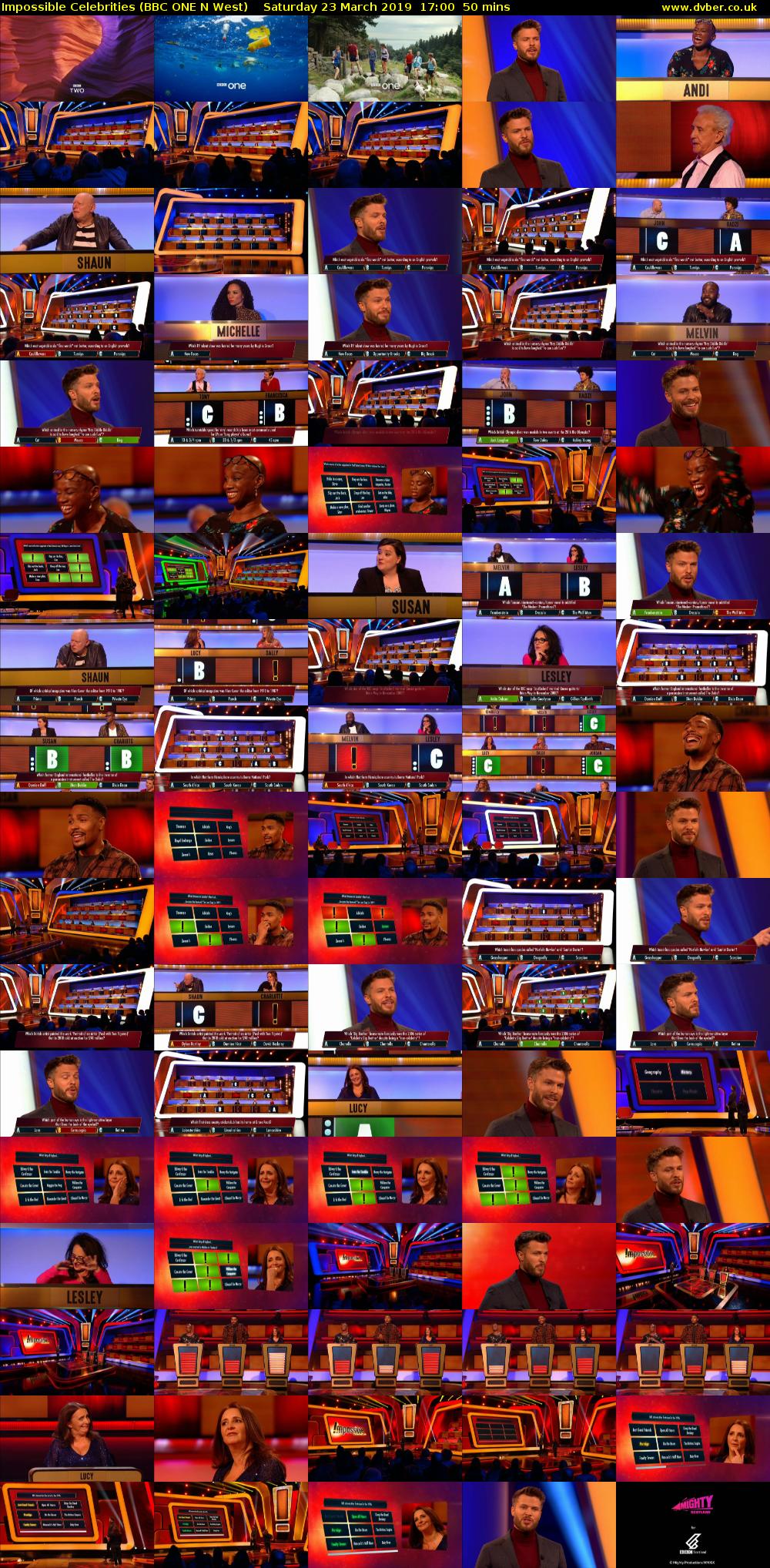Impossible Celebrities (BBC ONE N West) Saturday 23 March 2019 17:00 - 17:50