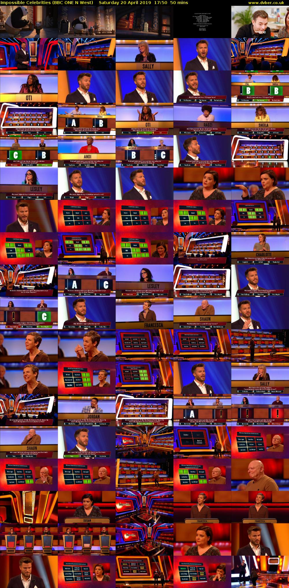 Impossible Celebrities (BBC ONE N West) Saturday 20 April 2019 17:50 - 18:40