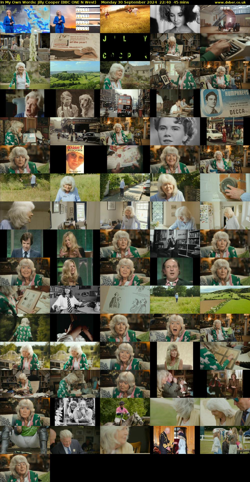 In My Own Words: Jilly Cooper (BBC ONE N West) Monday 30 September 2024 22:40 - 23:25