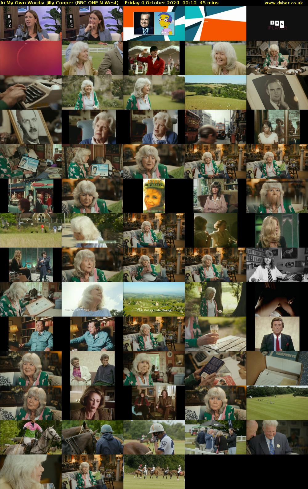 In My Own Words: Jilly Cooper (BBC ONE N West) Friday 4 October 2024 00:10 - 00:55