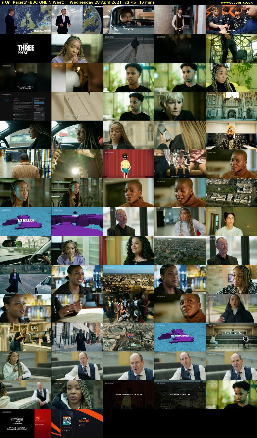 Is Uni Racist? (BBC ONE N West) Wednesday 28 April 2021 22:45 - 23:25