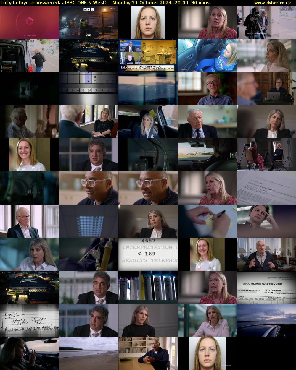 Lucy Letby: Unanswered... (BBC ONE N West) Monday 21 October 2024 20:00 - 20:30
