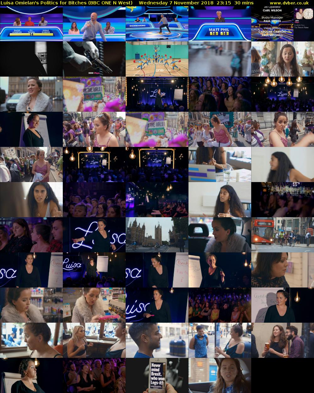 Luisa Omielan's Politics for Bitches (BBC ONE N West) Wednesday 7 November 2018 23:15 - 23:45