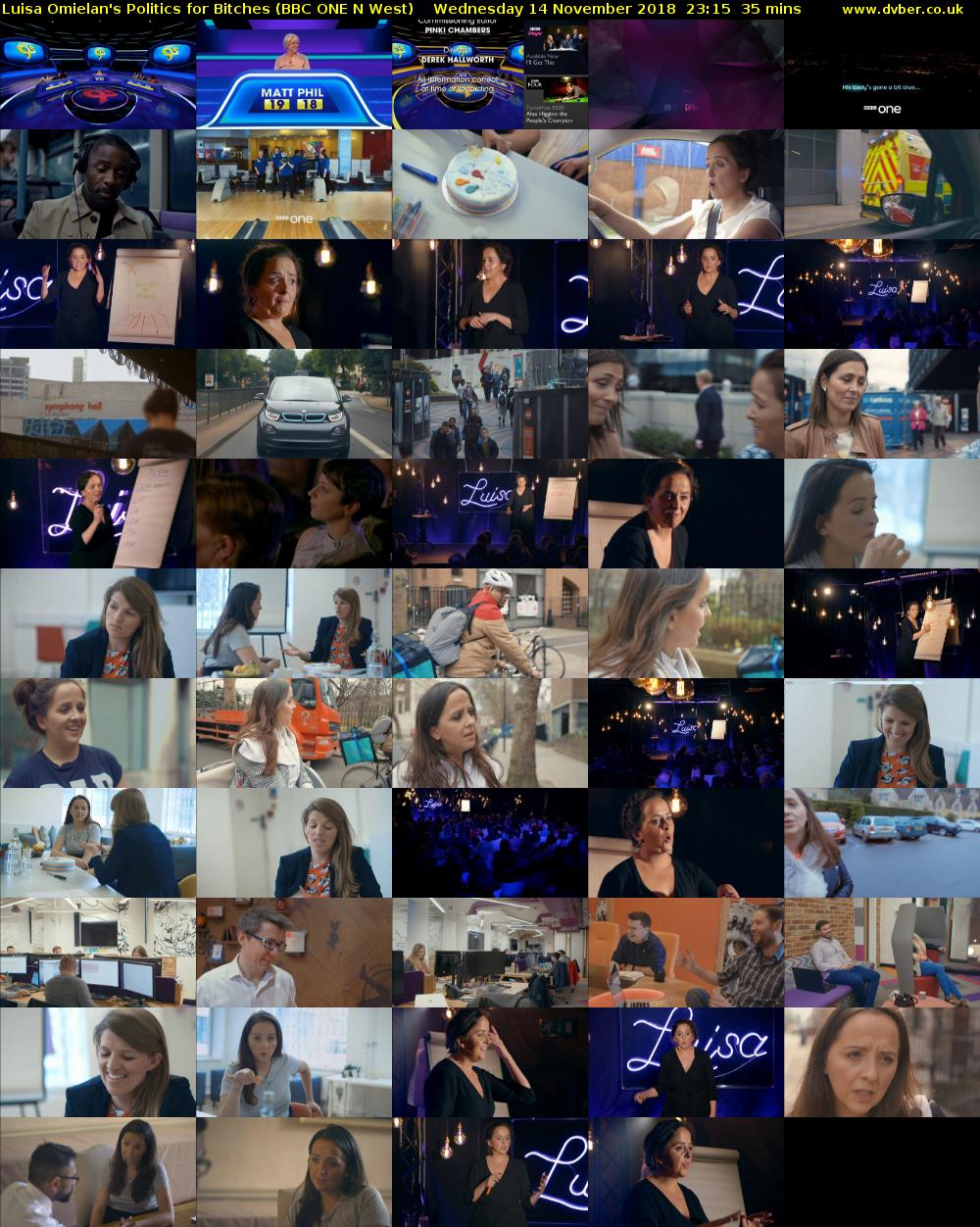 Luisa Omielan's Politics for Bitches (BBC ONE N West) Wednesday 14 November 2018 23:15 - 23:50