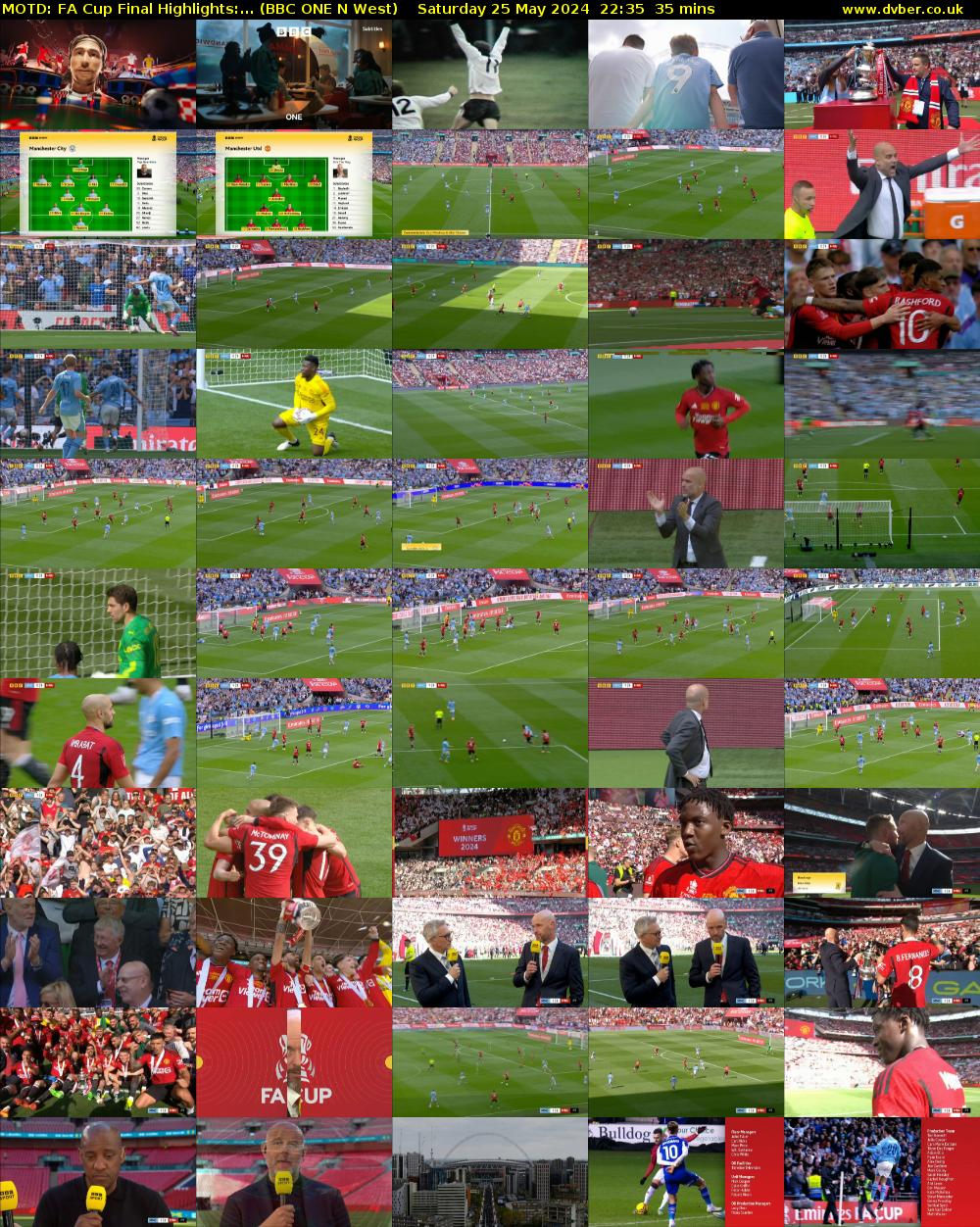 MOTD: FA Cup Final Highlights:... (BBC ONE N West) Saturday 25 May 2024 22:35 - 23:10
