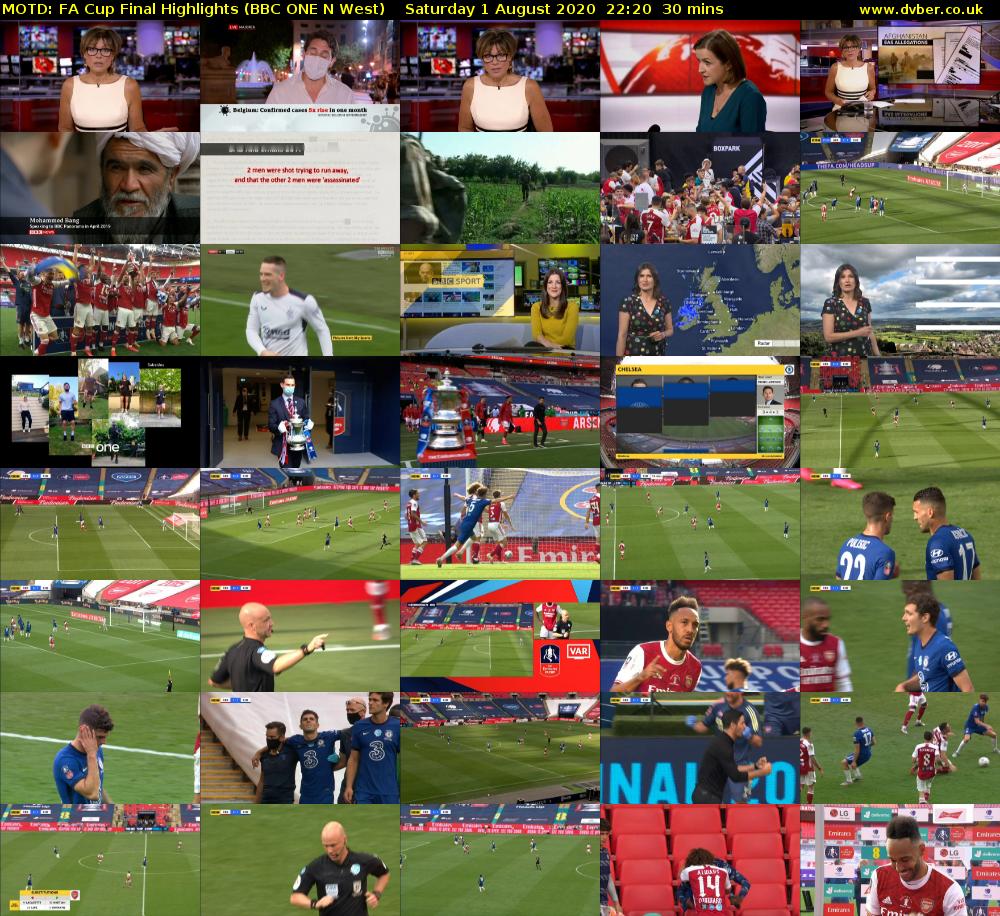 MOTD: FA Cup Final Highlights (BBC ONE N West) Saturday 1 August 2020 22:20 - 22:50