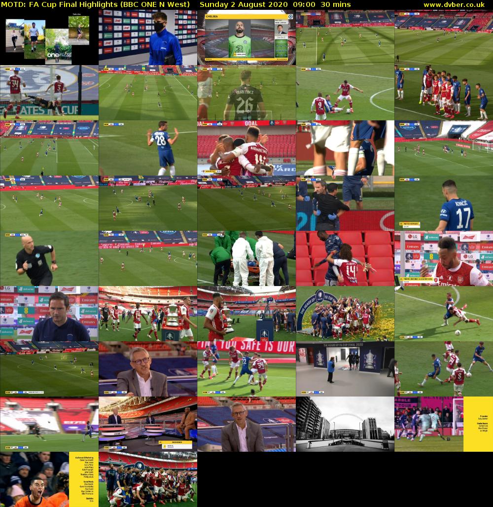 MOTD: FA Cup Final Highlights (BBC ONE N West) Sunday 2 August 2020 09:00 - 09:30