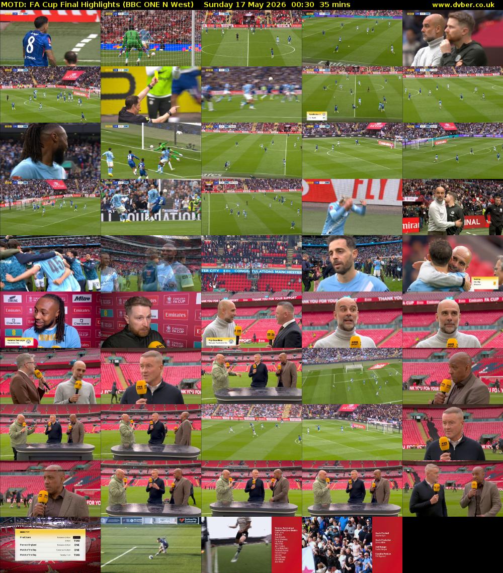 MOTD: FA Cup Final Highlights (BBC ONE N West) Sunday 17 May 2026 00:30 - 01:05