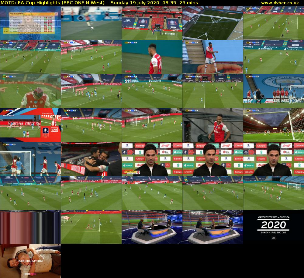 MOTD: FA Cup Highlights (BBC ONE N West) Sunday 19 July 2020 08:35 - 09:00