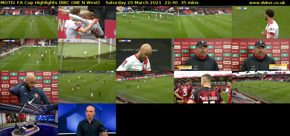MOTD: FA Cup Highlights (BBC ONE N West) Saturday 20 March 2021 22:40 - 23:15