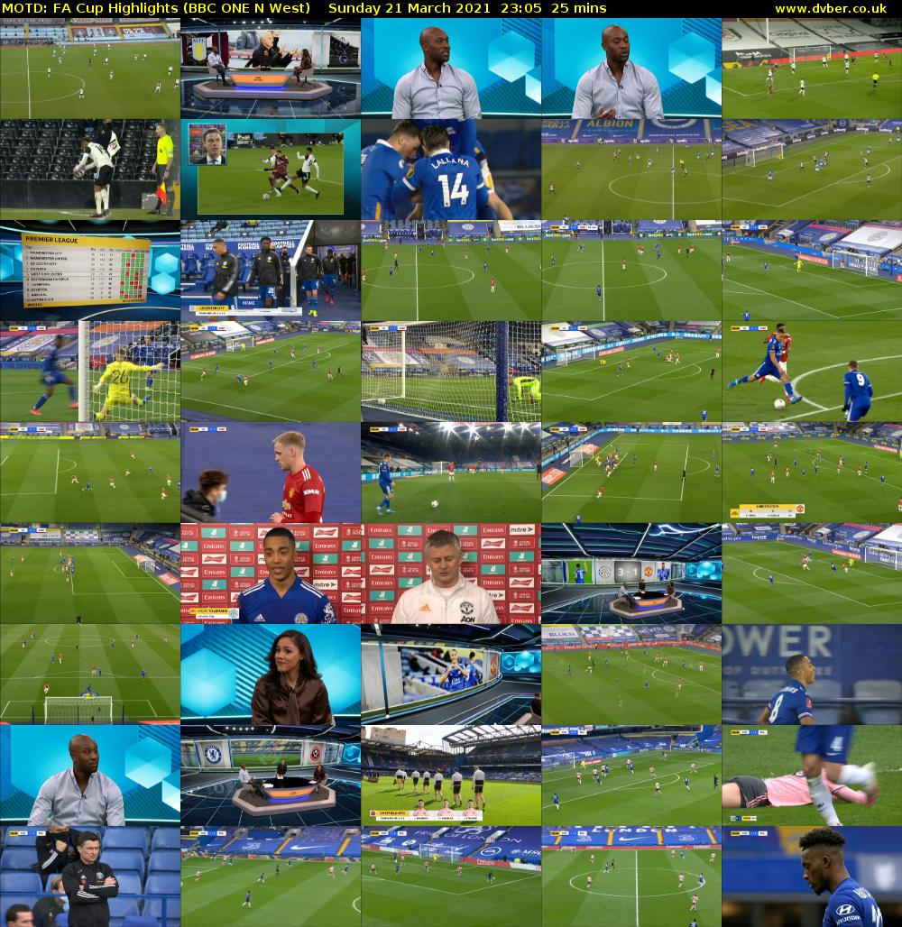 MOTD: FA Cup Highlights (BBC ONE N West) Sunday 21 March 2021 23:05 - 23:30