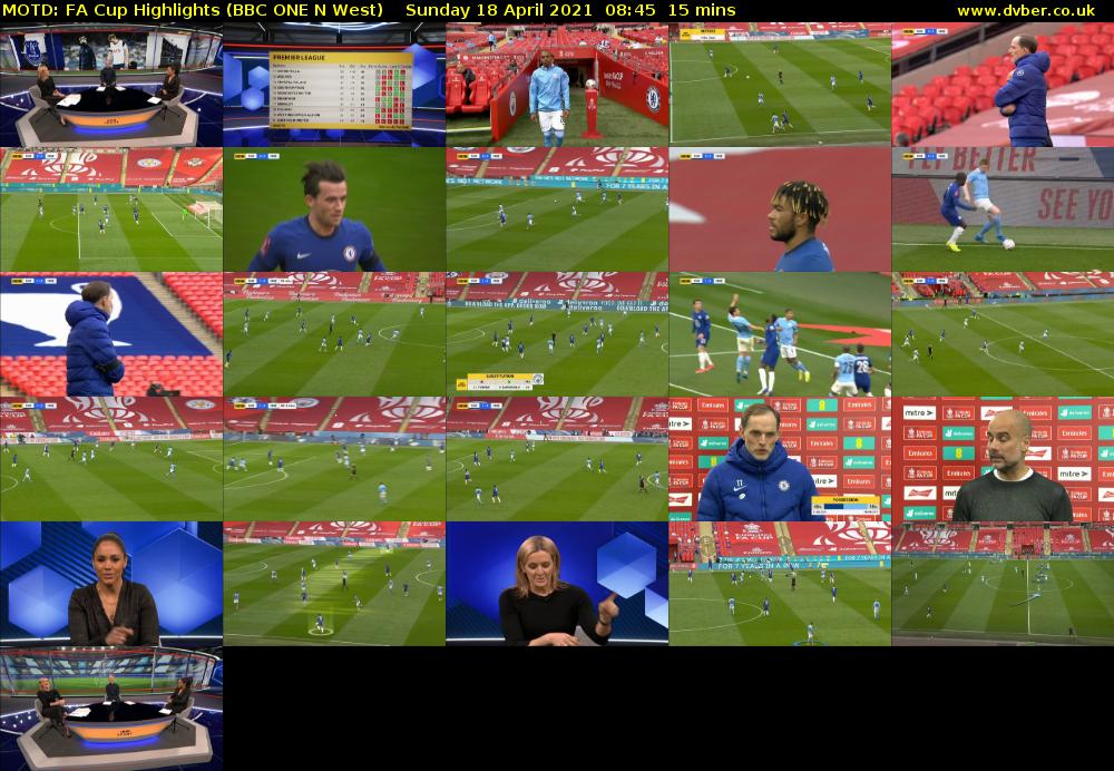MOTD: FA Cup Highlights (BBC ONE N West) Sunday 18 April 2021 08:45 - 09:00