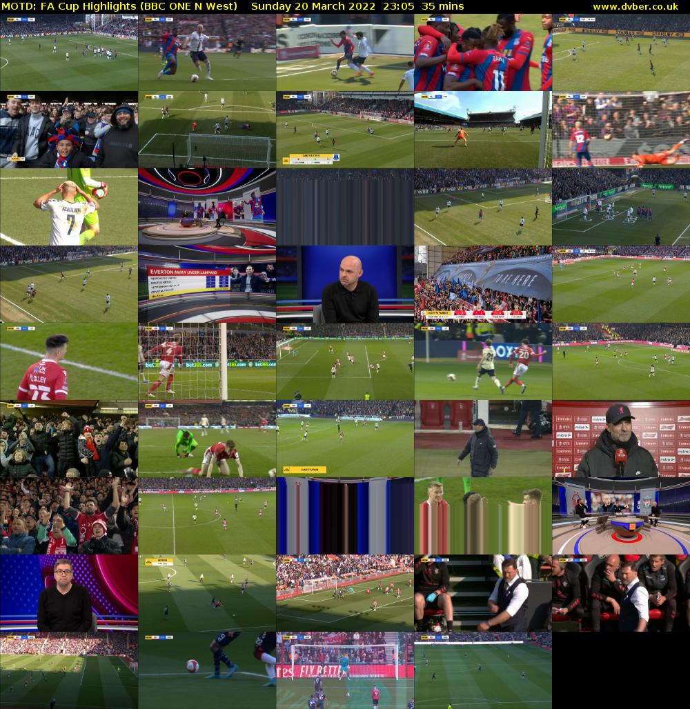 MOTD: FA Cup Highlights (BBC ONE N West) Sunday 20 March 2022 23:05 - 23:40