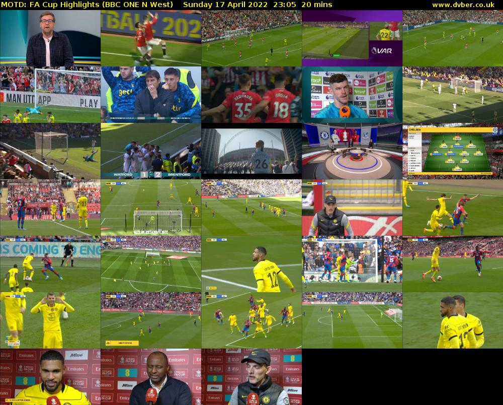 MOTD: FA Cup Highlights (BBC ONE N West) Sunday 17 April 2022 23:05 - 23:25