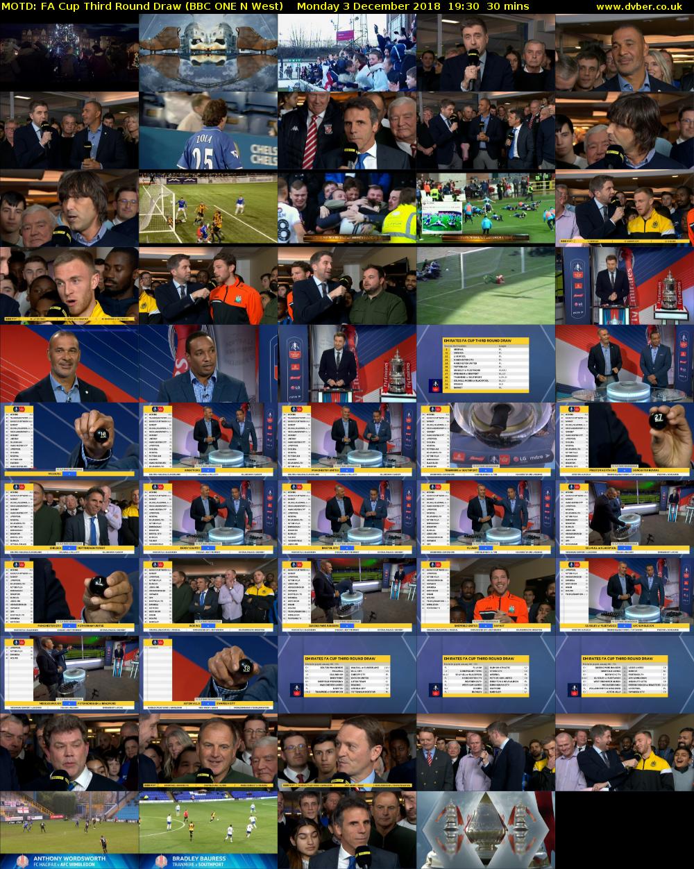 MOTD: FA Cup Third Round Draw (BBC ONE N West) Monday 3 December 2018 19:30 - 20:00