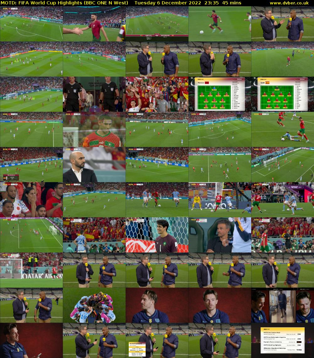 MOTD: FIFA World Cup Highlights (BBC ONE N West) Tuesday 6 December 2022 23:35 - 00:20