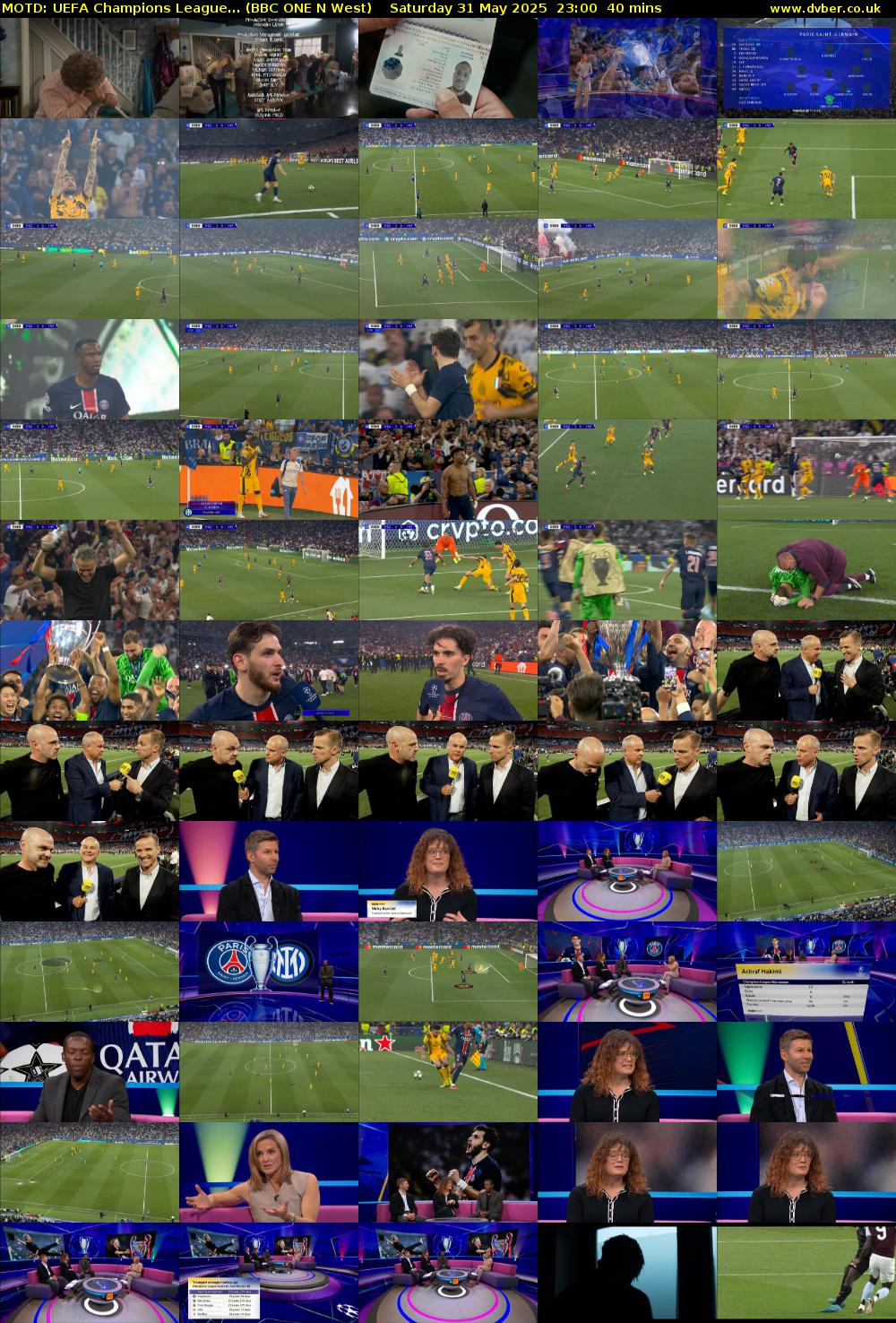 MOTD: UEFA Champions League... (BBC ONE N West) Saturday 31 May 2025 23:00 - 23:40