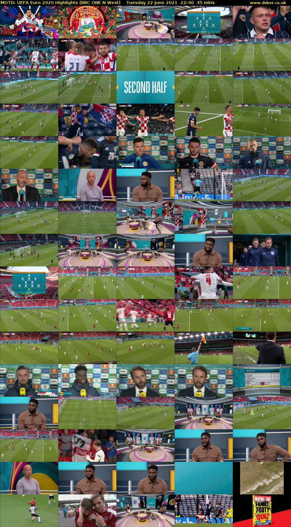 MOTD: UEFA Euro 2020 Highlights (BBC ONE N West) Tuesday 22 June 2021 22:40 - 23:25