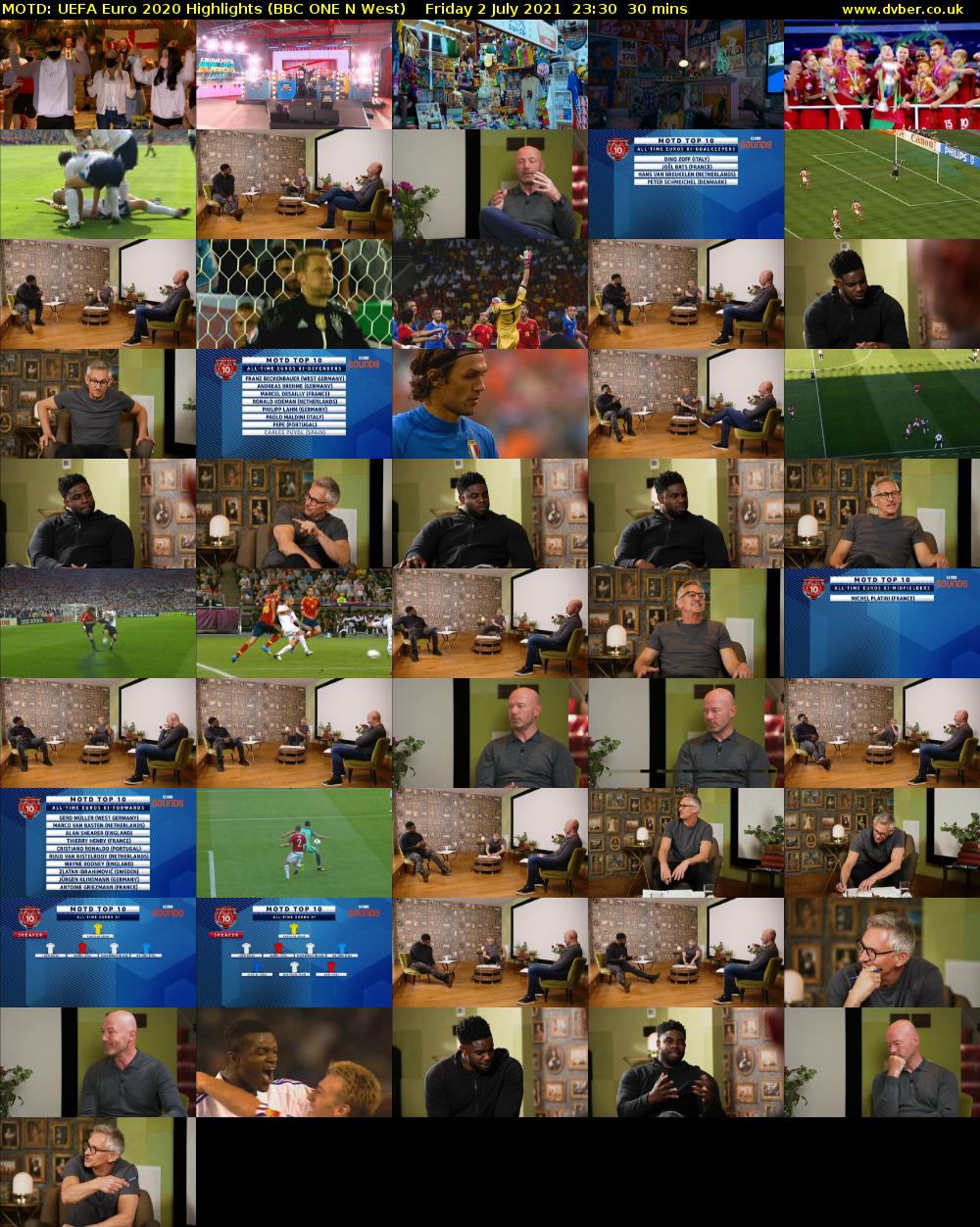 MOTD: UEFA Euro 2020 Highlights (BBC ONE N West) Friday 2 July 2021 23:30 - 00:00