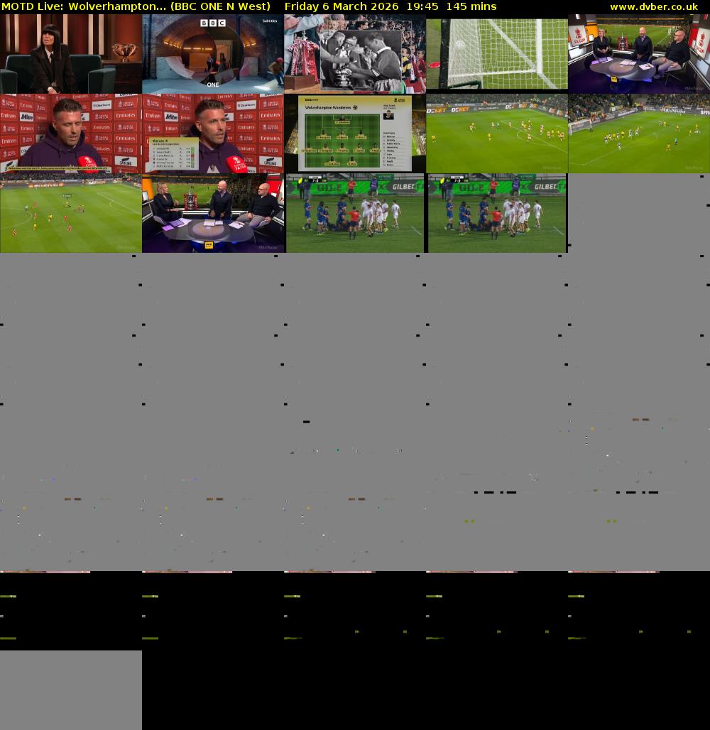 MOTD Live: Wolverhampton... (BBC ONE N West) Friday 6 March 2026 19:45 - 22:10