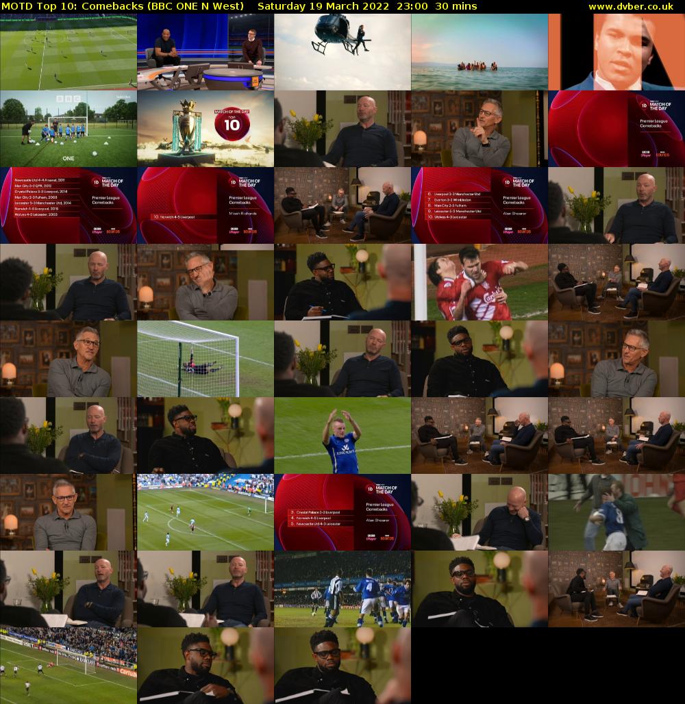 MOTD Top 10: Comebacks (BBC ONE N West) Saturday 19 March 2022 23:00 - 23:30