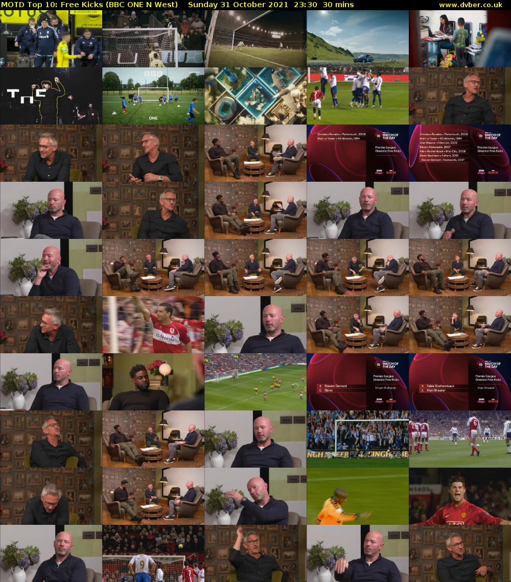 MOTD Top 10: Free Kicks (BBC ONE N West) Sunday 31 October 2021 23:30 - 00:00