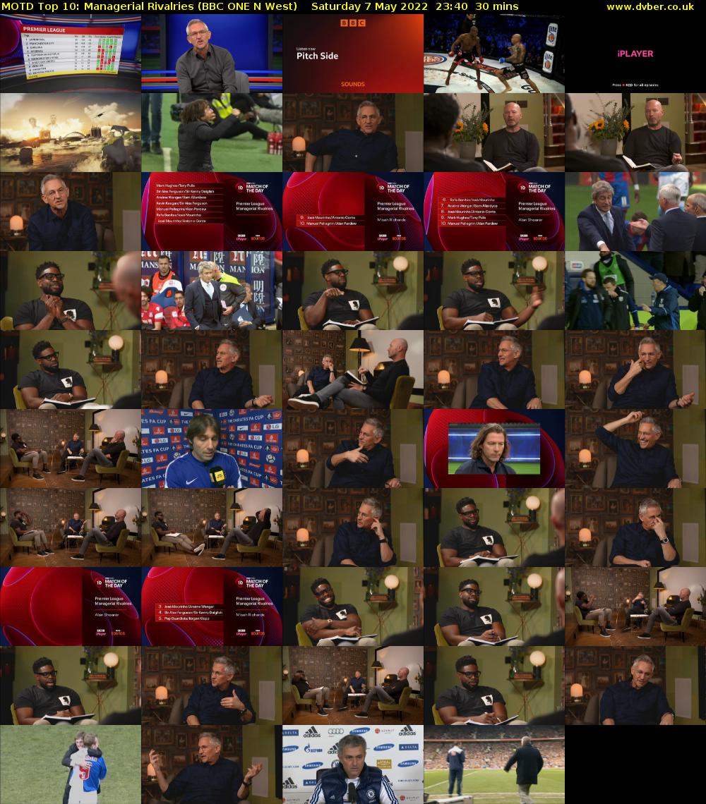 MOTD Top 10: Managerial Rivalries (BBC ONE N West) Saturday 7 May 2022 23:40 - 00:10