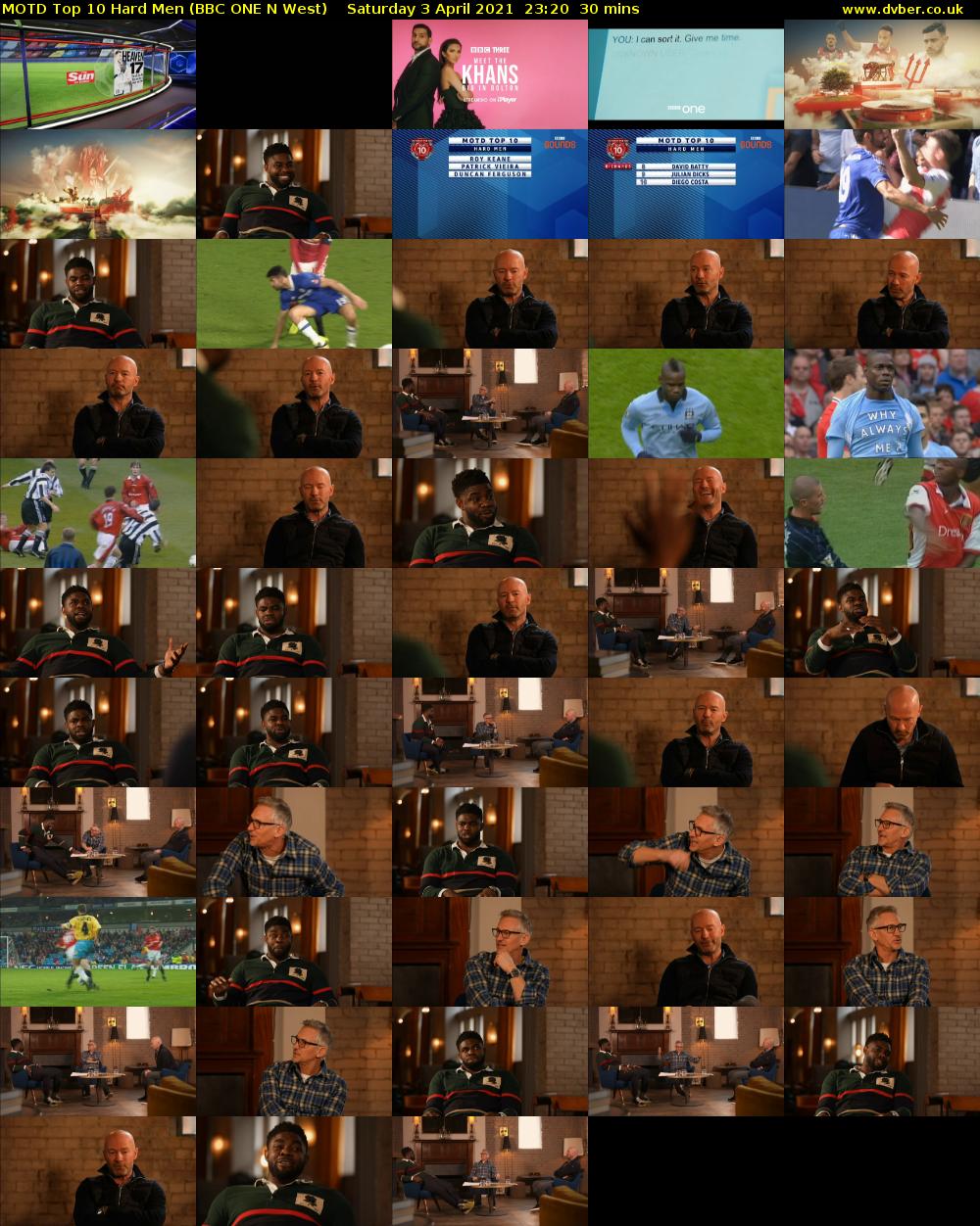 MOTD Top 10 Hard Men (BBC ONE N West) Saturday 3 April 2021 23:20 - 23:50