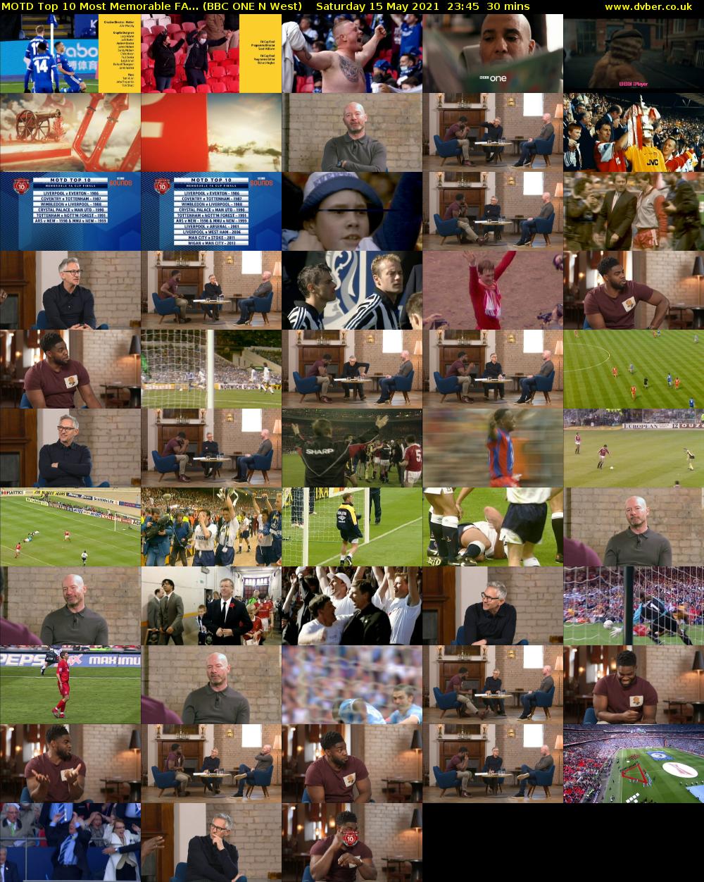 MOTD Top 10 Most Memorable FA... (BBC ONE N West) Saturday 15 May 2021 23:45 - 00:15