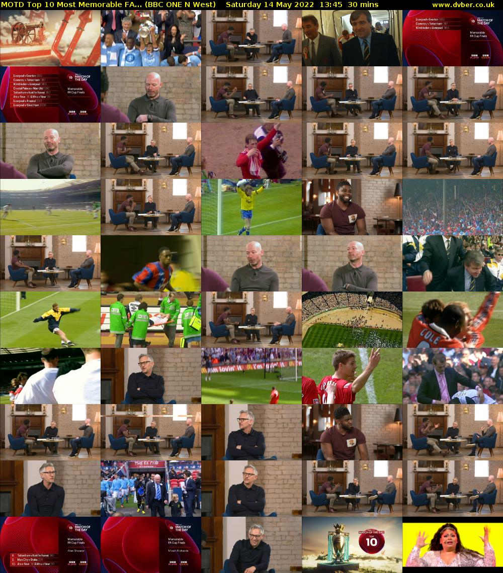 MOTD Top 10 Most Memorable FA... (BBC ONE N West) Saturday 14 May 2022 13:45 - 14:15
